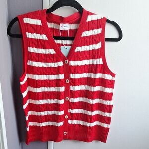 Red and White Striped Button-Up Vest